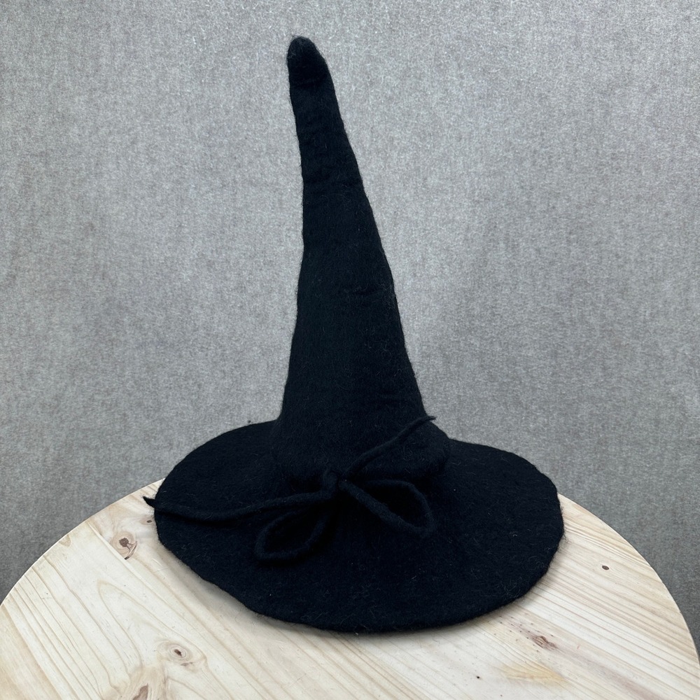 One of a Kind Wool Witch Hat One Size Black Felted Wool Pointed Whimsigoth - Picture 5 of 12